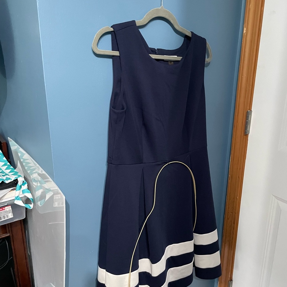 Navy Blue Dress with White Stripes